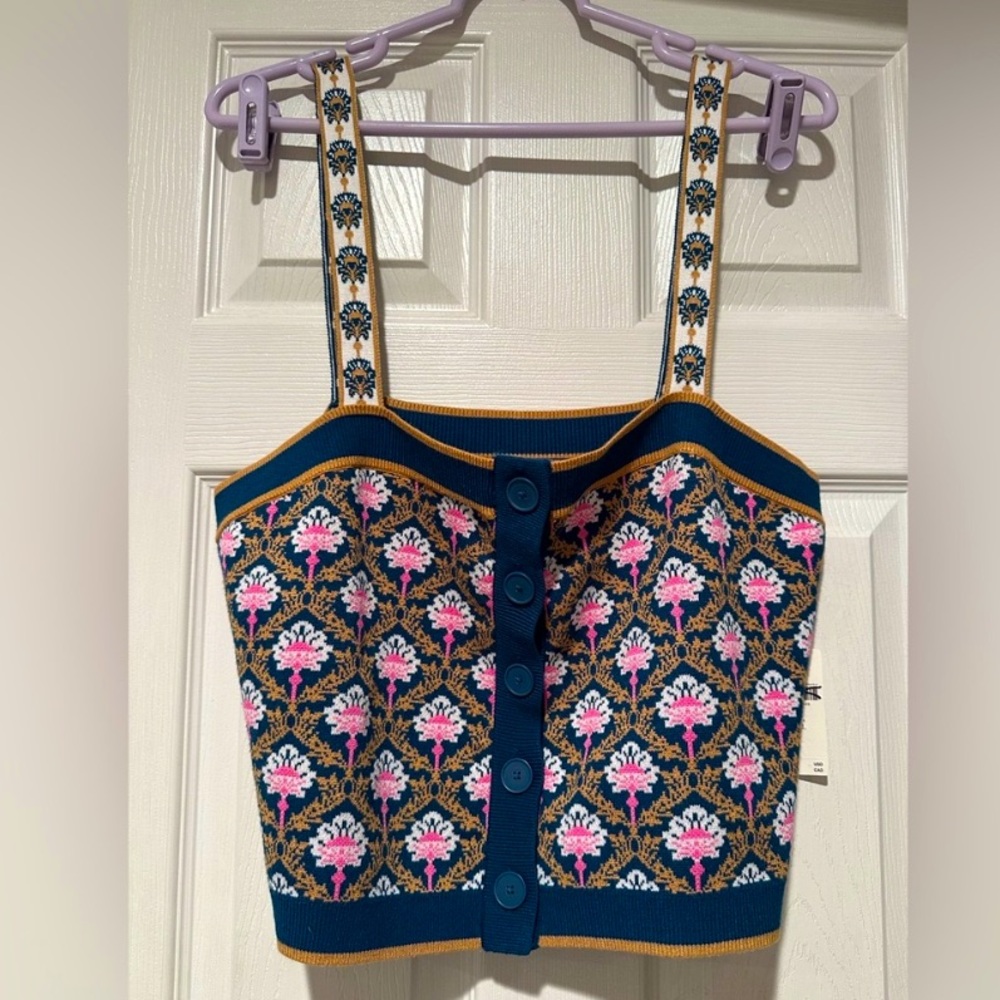 Anthropologie Floral Knit Button-Up Top - Picture 2 of 2